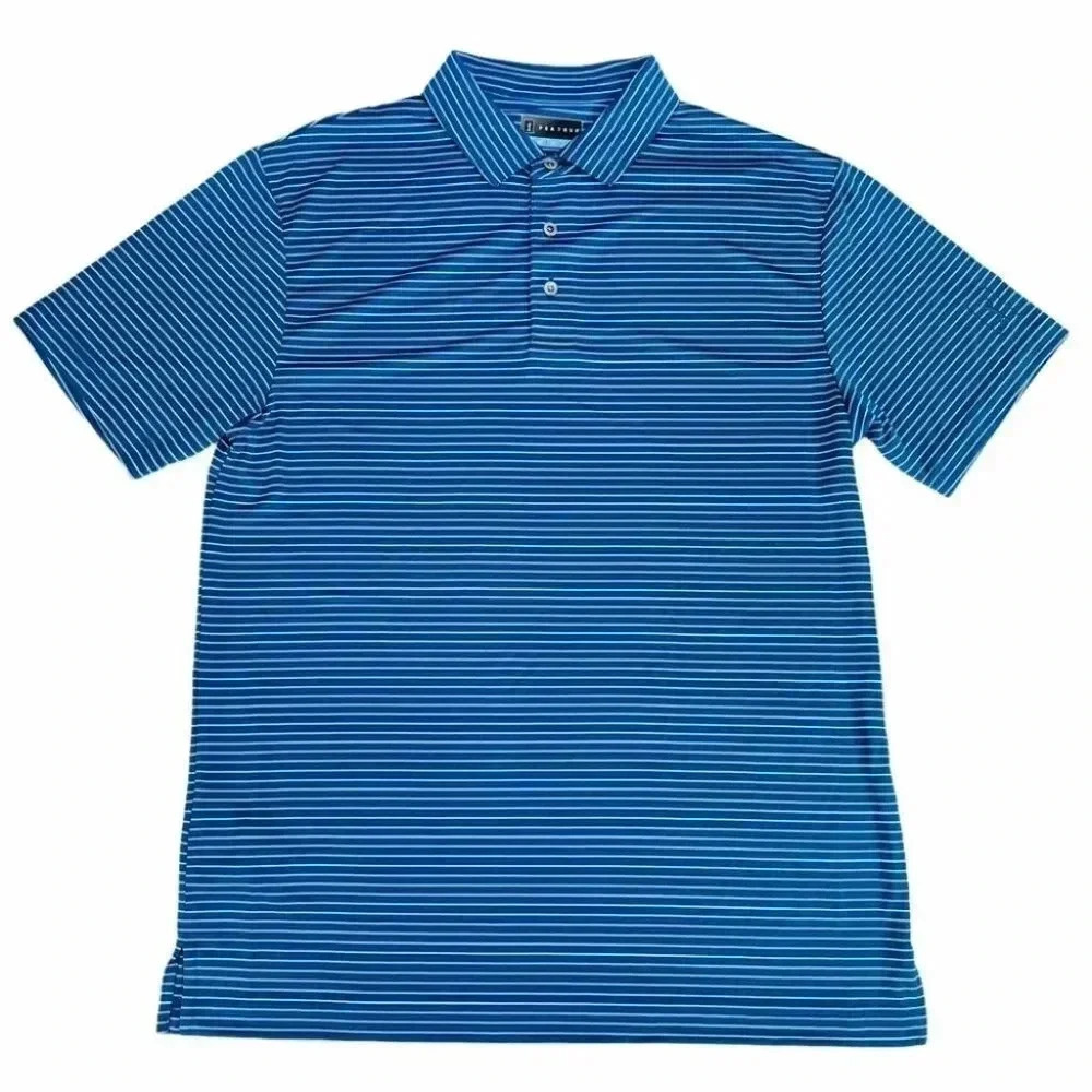 PGA Tour Striped Blue Short Sleeve Men’s Golf Polo